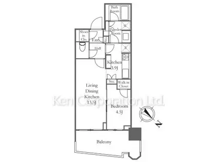 パークタワー勝どきミッド(1LDK/12階)の間取り写真