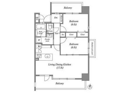 茶屋ヶ坂ライズ(2LDK/8階)の間取り写真
