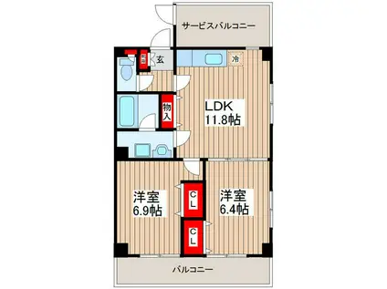 ランドスケイプアーバンストリート(2LDK/8階)の間取り写真