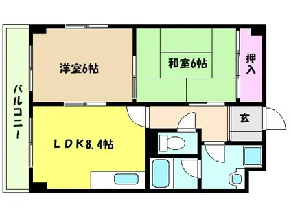 クヴェレ御影(2LDK/6階)の間取り写真