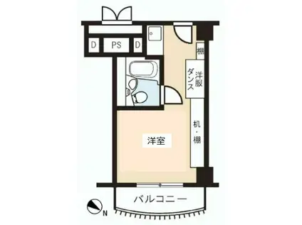 ユニハイツ勝どき(ワンルーム/2階)の間取り写真