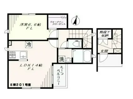 グリーンローズE棟(1LDK/2階)の間取り写真