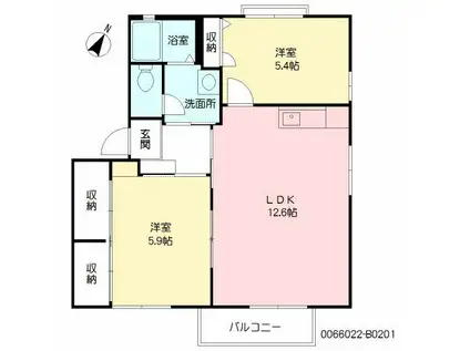 ディアスイーストII  B棟(2LDK/2階)の間取り写真