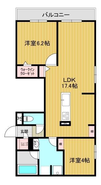 ディアコート鷹合(2LDK/3階)の間取り写真