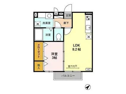 モナリエ中川(1LDK/2階)の間取り写真