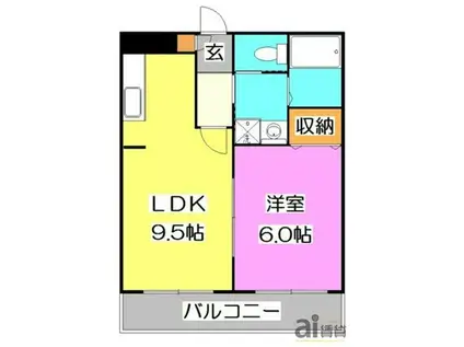ドミール狭山(1LDK/2階)の間取り写真