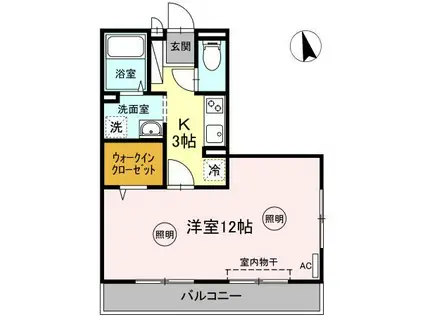 ヴィーアジラソーレA・B棟(1K/2階)の間取り写真