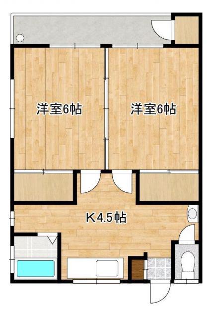 プロスペリタ城山(2K/1階)の間取り写真