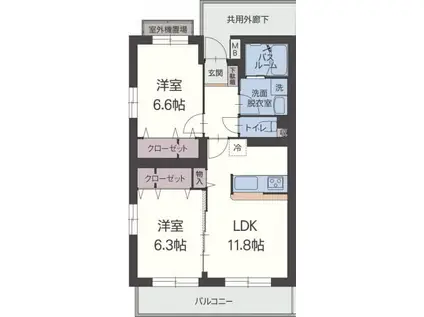 ペアーフィールドB(2LDK/4階)の間取り写真