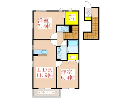 ラ・クラルテII(2LDK/2階)の間取り写真