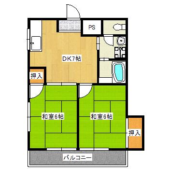 モダンアパートメント神戸宝塚II(2DK/2階)の間取り写真