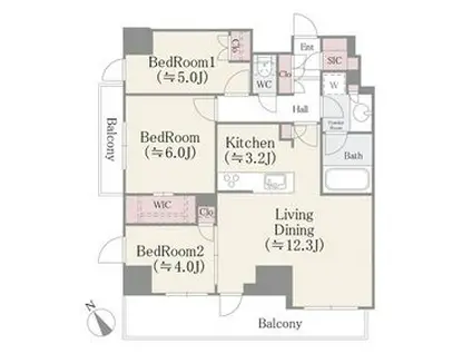 クレアーレ船堀(3LDK/13階)の間取り写真