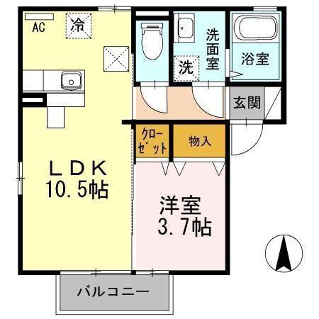 エクセレントヴィラD(1LDK/1階)の間取り写真