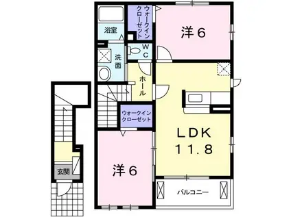 ローズミードS I棟(2LDK/2階)の間取り写真