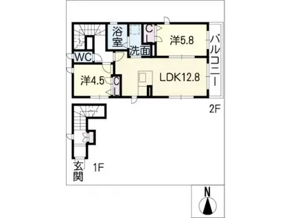 レフィアント城山(2LDK/2階)の間取り写真