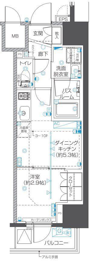 ZOOM本郷(1DK/9階)の間取り写真