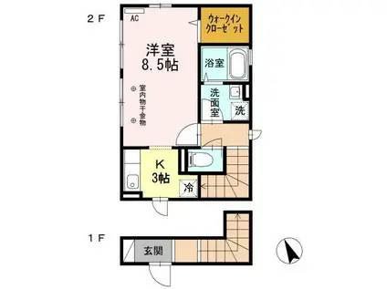 プランドールⅡ(1K/2階)の間取り写真