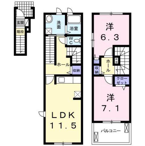 エクセレント ヴィレッジ(2LDK/2階)の間取り写真