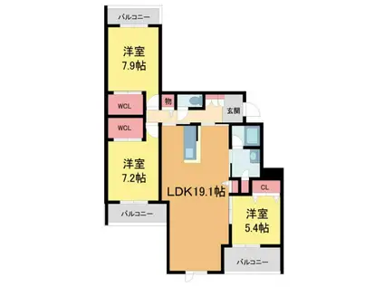 SEAVE夙川(3LDK/2階)の間取り写真