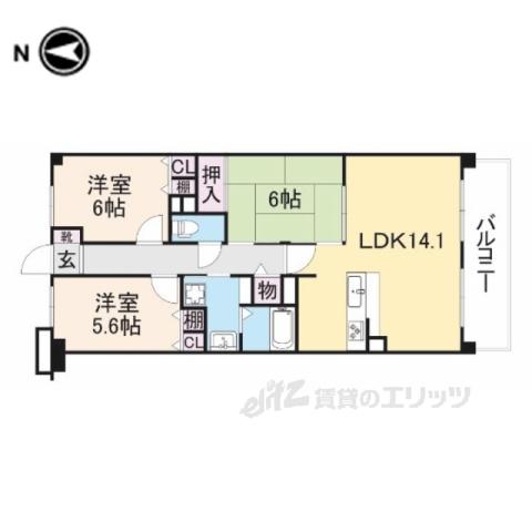 ルモン奈良大森(2LDK/4階)の間取り写真