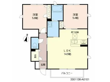 ヴェント・ヴィブレ(1LDK/1階)の間取り写真