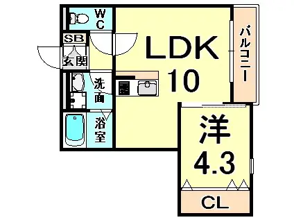 アクシリア尼崎(1DK/2階)の間取り写真