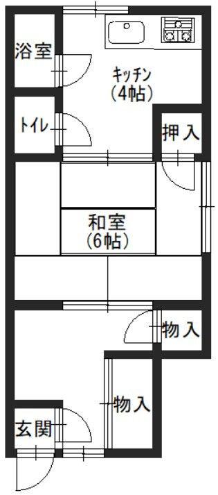 シマダハイツ(1K/2階)の間取り写真