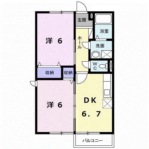 エクレール山本(2DK/2階)の間取り写真