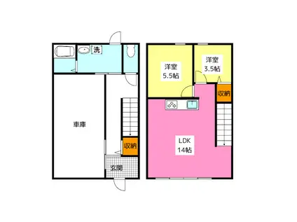 長丘2丁目ガレージハウス(2LDK/2階)の間取り写真