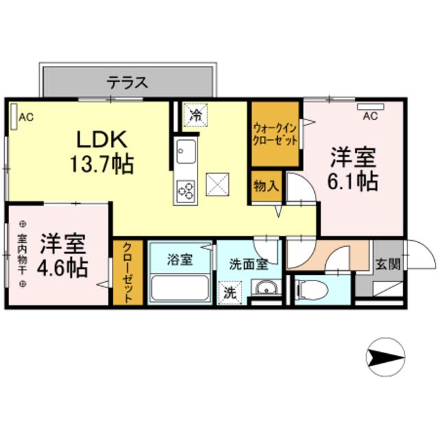 クレスト谷原(2LDK/1階)の間取り写真