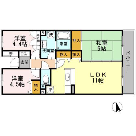 BELLEVUE 壱番館(3LDK/2階)の間取り写真