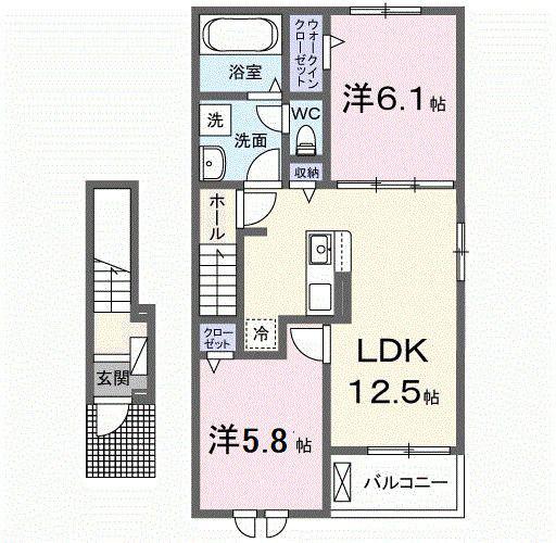ココル カジュ(2LDK/2階)の間取り写真