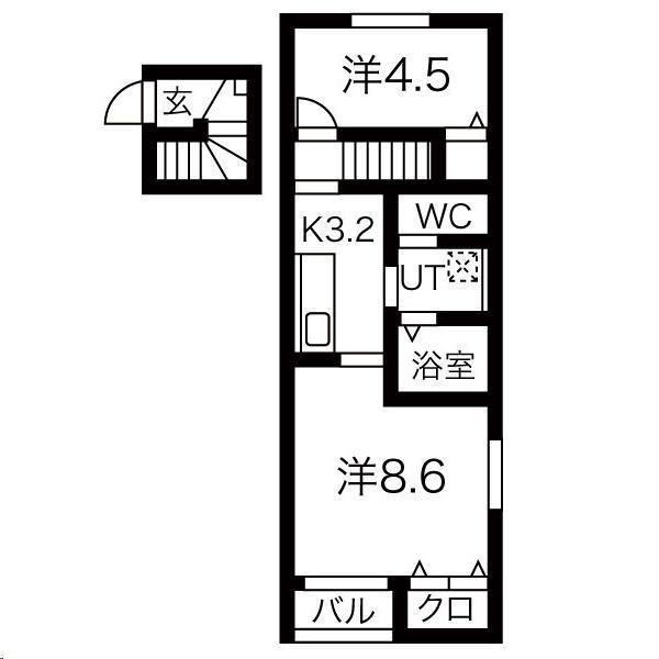 ペシュールB(1LDK/2階)の間取り写真
