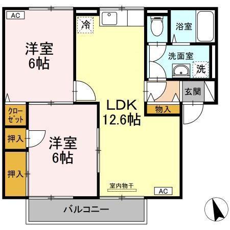 ディアコート A棟(2LDK/1階)の間取り写真