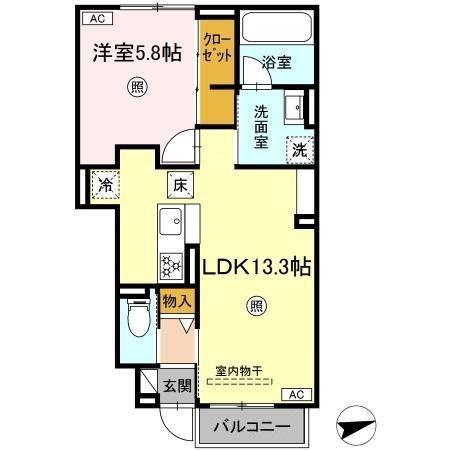 ラクードシャD(1LDK/1階)の間取り写真