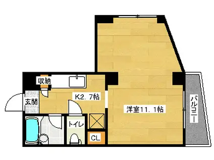 ヒルヴィスタ(ワンルーム/3階)の間取り写真