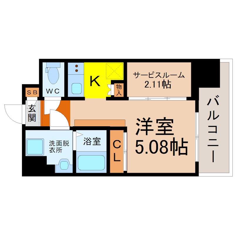 エステシア上前津(1SK/4階)の間取り写真