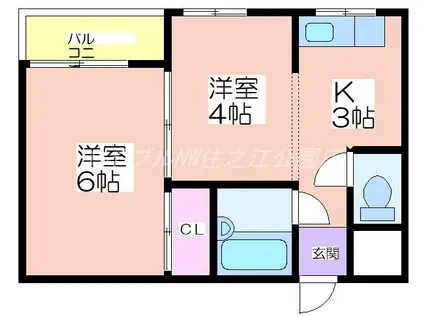 コーポ南住吉(2K/5階)の間取り写真