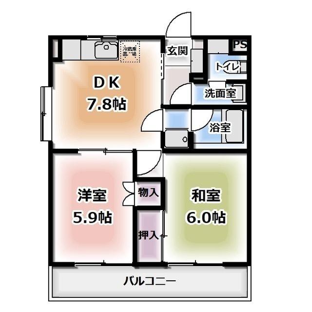 エスポワール下島(2DK/3階)の間取り写真