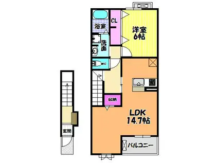 ポンド2(1LDK/2階)の間取り写真