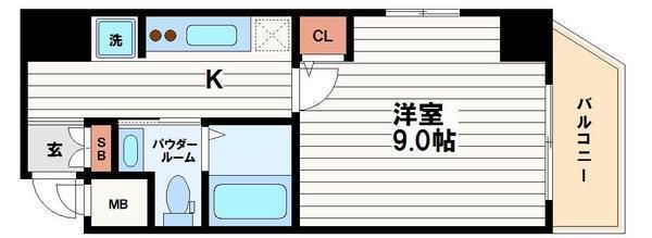 ヴィラタワー谷町(1K/6階)の間取り写真