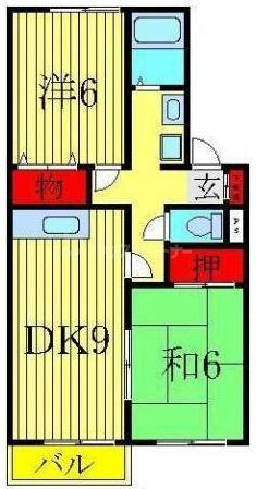 インペリアルヒルズII(2DK/1階)の間取り写真