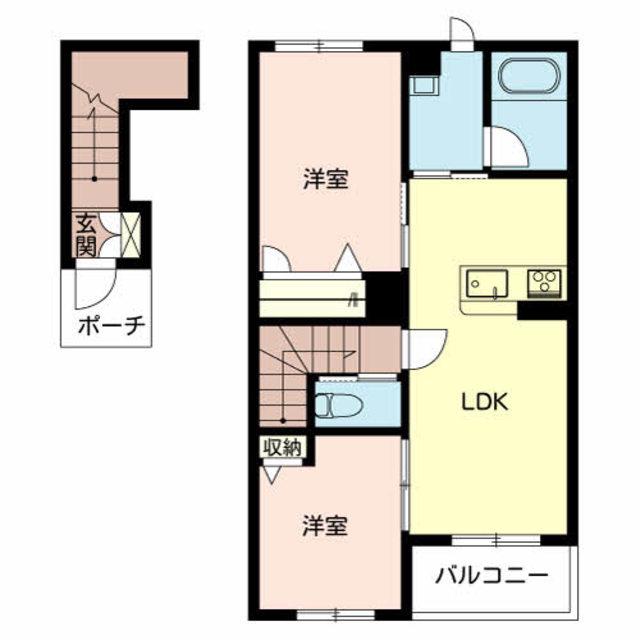 カーサグラス シュデステ(2LDK/2階)の間取り写真