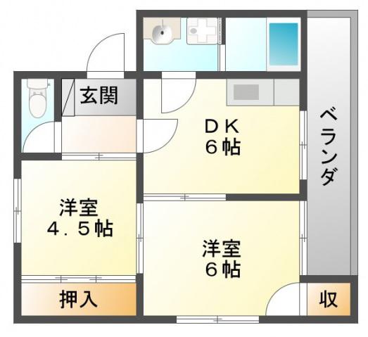 円山グリンハイツ(2DK/2階)の間取り写真