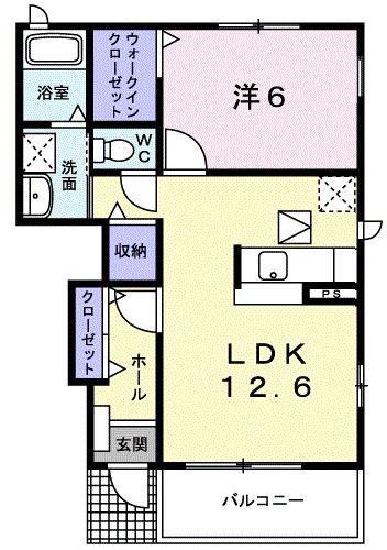 焼山・沖田レジデンスB(1LDK/1階)の間取り写真