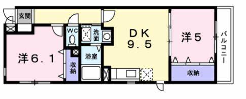 ボヌール(2DK/2階)の間取り写真