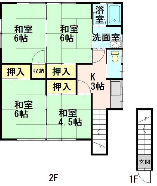 ＪＲ奥羽本線 弘前駅 徒歩18分 2階建 築58年(4K/2階)の間取り写真