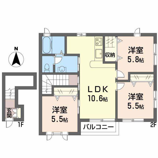 ハイツ なでしこ(3LDK/2階)の間取り写真