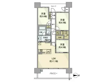 ジオ新町(3LDK/19階)の間取り写真