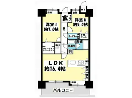 ファーネスト東公園(2LDK/5階)の間取り写真